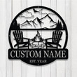 Custom Campfire Metal Sign with Lights Camper Sign Mountain Campfire Monogram Decor Campsite Sign Outdoor Sign Personalized Camping Gifts