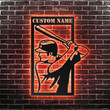 Custom Baseball Metal Wall Art Personalized Baseball Sign With Led Lights Baseball Player Name Sign Gift