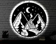 Cabin Nature LED Metal Art Sign Light up Camping Metal Sign Multi Colors Mountain Sign Metal Nature Home Decor LED Wall Art Gift