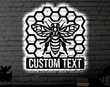 Personalized LED Bee Hive Metal Sign Light up Bee Wall Art Bee Hive Wall Art Fathers Day Gift Bee LED Art Sign