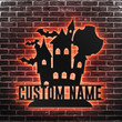 Custom Halloween Castle Metal Sign Halloween Metal Wall Art With Led Lights Personalized Halloween Sign Decor