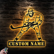 Custom Ice Hockey Metal Wall Art Personalized Sign With Led Lights Hockey Player Name Sign Gift