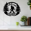 Personalized Big foot metal wall Custom family name Big foot Sasquatch wall art decor Yeti gift Forest big foot scene with Led Light
