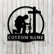 Custom Soldier Metal Sign With Lights Soldier Kneeling Praying Metal Wall Art Personalized US Soldier Name Sign Military Decor Veteran Gift