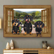 Funny Dachshund Wall Art 3D Opend Window Home Decor Gift Fountain Dogs Lover Landscape Seen Through Window Scene Wall Mural, 3D Window Wall Decal, Window Wall Mural, Window Wall Sticker, Window Sticker Gift Idea 18x30IN