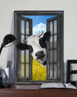 Funny Daisy Cow 3D Wall Art Painting Prints Home Decor Cattle Lover Cow Farm Animals Landscape Seen Through Window Scene Wall Mural, 3D Window Wall Decal, Window Wall Mural, Window Wall Sticker, Window Sticker Gift Idea 18x30IN