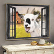 Goat White Tongue Out 3D Wall Arts Painting Prints Home Decor Farm Landscape Seen Through Window Scene Wall Mural, 3D Window Wall Decal, Window Wall Mural, Window Wall Sticker, Window Sticker Gift Idea 18x30IN