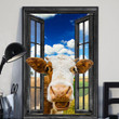 Hereford Cow 3D Wall Art Painting Prints Home Decor Gift Field Landscape Seen Through Window Scene Wall Mural, 3D Window Wall Decal, Window Wall Mural, Window Wall Sticker, Window Sticker Gift Idea 18x30IN