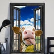 Hereford Cow 3D Wall Art Painting Prints Home Decor Hereford Tongue Out Landscape Seen Through Window Scene Wall Mural, 3D Window Wall Decal, Window Wall Mural, Window Wall Sticker, Window Sticker Gift Idea 18x30IN