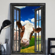 Hereford Cow 3D Wall Art Painting Prints Home Decor Gift Hereford Tongue Out Landscape Seen Through Window Scene Wall Mural, 3D Window Wall Decal, Window Wall Mural, Window Wall Sticker, Window Sticker Gift Idea 18x30IN
