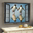 Penguin Wall Art 3D Painting Art North Pole Animal Home Decoration Landscape Seen Through Window Scene Wall Mural, 3D Window Wall Decal, Window Wall Mural, Window Wall Sticker, Window Sticker Gift Idea 18x30IN