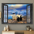 Penguin North Pole 3D Wall Art Painting Art 3D Animals Lover Home Decoration Landscape Seen Through Window Scene Wall Mural, 3D Window Wall Decal, Window Wall Mural, Window Wall Sticker, Window Sticker Gift Idea 18x30IN
