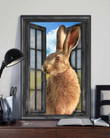 Rabbit 3D Wall Art Painting Art Wild Animals Home Decoration Gift For Friend Landscape Seen Through Window Scene Wall Mural, 3D Window Wall Decal, Window Wall Mural, Window Wall Sticker, Window Sticker Gift Idea 18x30IN
