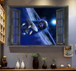 Spacecraft Wall Art 3D Home Decoration Gifts Idea Landscape Seen Through Window Scene Wall Mural, 3D Window Wall Decal, Window Wall Mural, Window Wall Sticker, Window Sticker Gift Idea 18x30IN