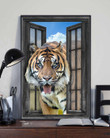 Tiger 3D Wall Art Painting Art Wild Animals Home Decoration Gift For Friend Landscape Seen Through Window Scene Wall Mural, 3D Window Wall Decal, Window Wall Mural, Window Wall Sticker, Window Sticker Gift Idea 18x30IN