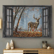 Whitetail Deer 3D Wall Art Deer Elk Hunting Lover Landscape Seen Through Window Scene Wall Mural, 3D Window Wall Decal, Window Wall Mural, Window Wall Sticker, Window Sticker Gift Idea 18x30IN