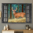 Whitetail Deer 3D Wall Art Painting Art Home Decor Gift Couple Pine Hunting Lover Landscape Seen Through Window Scene Wall Mural, 3D Window Wall Decal, Window Wall Mural, Window Wall Sticker, Window Sticker Gift Idea 18x30IN