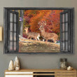Whitetail Deer 3D Wall Art Painting Art Home Decor Red Tree Hunting Lover Landscape Seen Through Window Scene Wall Mural, 3D Window Wall Decal, Window Wall Mural, Window Wall Sticker, Window Sticker Gift Idea 18x30IN