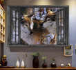 Wolf Couple 3D Wall Art Painting Art Wild Animals Lover Home Decoration Landscape Seen Through Window Scene Wall Mural, 3D Window Wall Decal, Window Wall Mural, Window Wall Sticker, Window Sticker Gift Idea 18x30IN