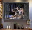 Wolf Couple 3D Wall Art Painting Art 3D Wild Animals Home Decoration Landscape Seen Through Window Scene Wall Mural, 3D Window Wall Decal, Window Wall Mural, Window Wall Sticker, Window Sticker Gift Idea 18x30IN