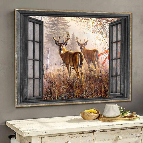 Black Tailed Deer 3D Window View Wall Art Living Decor Fall Forest Hunting Lover Da0344-Tnt Framed Prints, Canvas Paintings