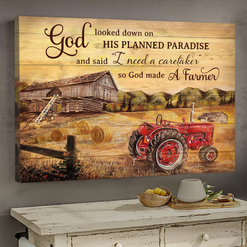 Paddy Field Old Barn Painting So God Made A Farmer - Matte Wall Art Gallery Canvas Painting, Canvas Hanging Home Decor Gift Idea Framed Prints, Canvas Paintings
