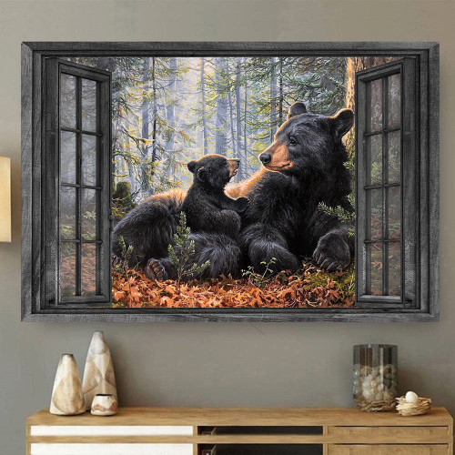 Bear 3D Window View Canvas Wall Art Painting Art Home Decor Living Decor Black Bear Gift Framed Prints, Canvas Paintings