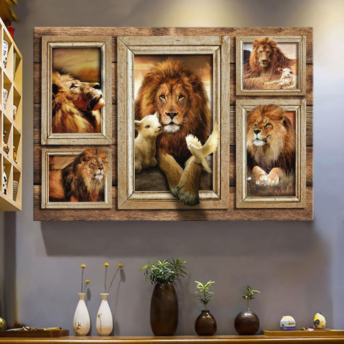 Beautiful Lion And Lamb In Picture Frames - Matte Wall Art Gallery Canvas Painting, Canvas Hanging Home Decor Gift Idea Framed Prints, Canvas Paintings