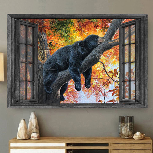 Bear 3D Window View Canvas Wall Art Painting Art Home Decor Living Decor Gift Black Bear Lazy Framed Prints, Canvas Paintings