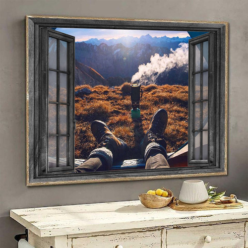 Camping 3D Window View Wall Arts Painting Prints Home Decor Mountains Forest Ha0534-Tnt Framed Prints, Canvas Paintings