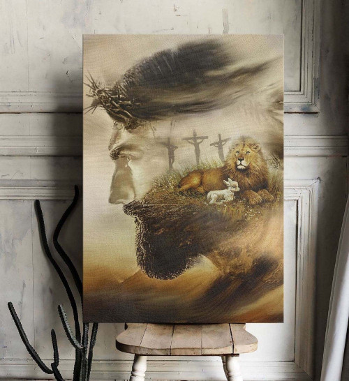 Amazing Lion And Lamb Jesus - Matte Wall Art Gallery Canvas Painting, Canvas Hanging Home Decor Gift Idea Framed Prints, Canvas Paintings