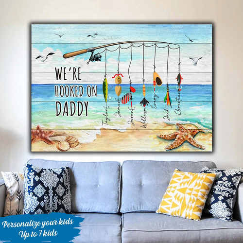 Personalized Canvas Painting, Canvas Hanging Wall Art Housewarming Were Hooked On Daddy Custom Gift For Fathers Day Framed Prints, Canvas Paintings