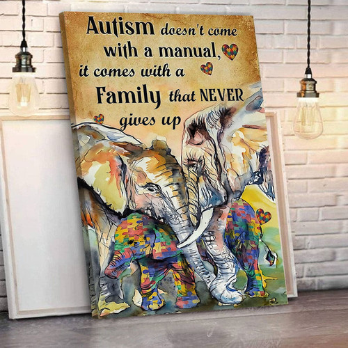 Autism Doesnt Come With A Manual Elephant Autism Awareness - Matte Wall Art Gallery Canvas Painting, Canvas Hanging Home Decor Gift Idea Framed Prints, Canvas Paintings