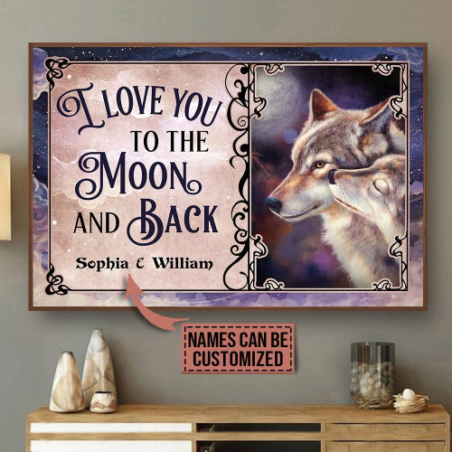 Personalized Canvas Art Painting, Canvas Gallery Hanging Home Decoration  Wolf Couple The Moon And Back  Framed Prints, Canvas Paintings