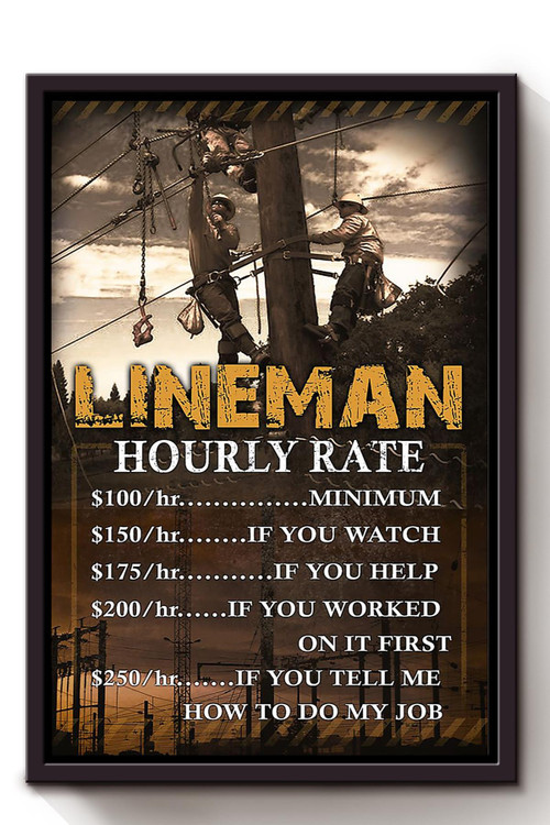 Lineman Hourly Rate Gift For Journeyman Electrician Electrical Repair Framed Canvas