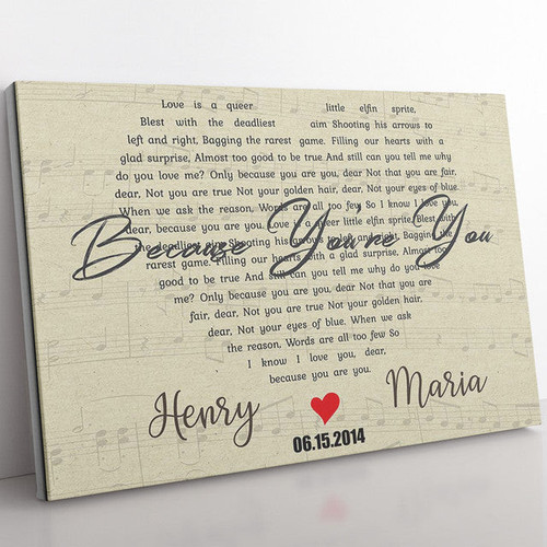 Personalized Wall Art Gift For Him, First Love Song Lyrics Heart Shape Framed Prints, Canvas Paintings