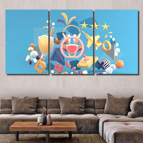 Steering Wheel Surrounded By Game Accessories Galaxy Sky and Space Multi Piece Panel Canvas Home Decor Housewarming Gift Ideas Poster Canvas Gallery Prints