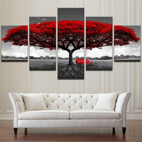 Red Tree Canvas Landscape, Multi Canvas Painting Wall Art Ideas, Multi Pieces Canvas Prints, 3Pcs 5Pcs Multi Panel Wall Art