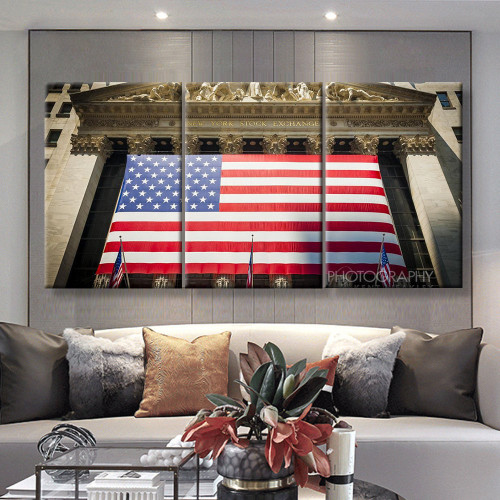 Wall Street New York Stock Exchange Entrance Abstrast, Multi Canvas Painting Wall Art Ideas, Multi Pieces Canvas Prints, 3Pcs 5Pcs Multi Panel Wall Art