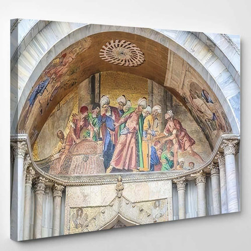 Detail One Mosaics Framing Entrances Basilica Christian Premium Multi Canvas Prints, Multi Piece Panel Canvas Luxury Gallery Wall Fine Art Print
