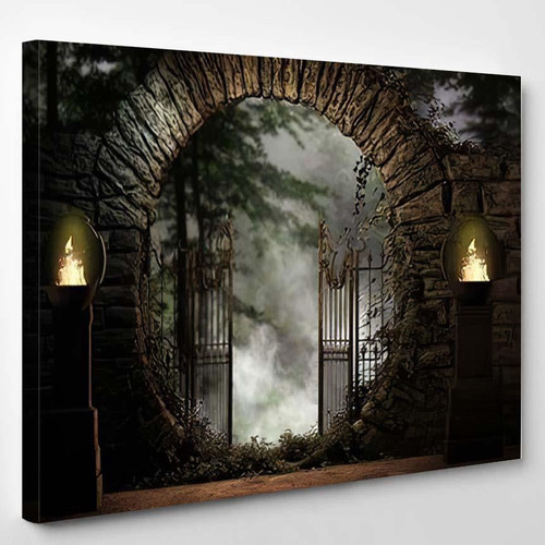 3D Illustration Stone Gated Moon Entrance, Fantasy Premium Multi Canvas Prints, Multi Piece Panel Canvas Home Decor, Luxury Gallery Wall Fine Art