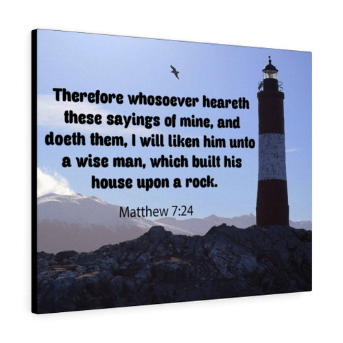 Scripture Canvas House Upon a Rock Matthew 7:24 Christian Wall Art Bible Verse Meaningful Home Decor Gifts Unique Housewarming Gift Ideas Framed Prints, Canvas Paintings