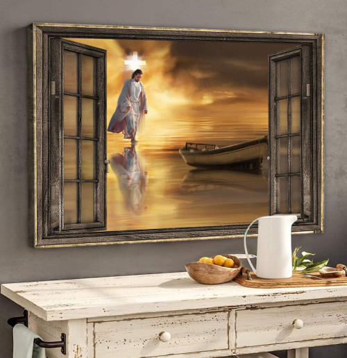 Jesus Walks On Water Wooden Window Halo Infinite - Matte Wall Art Gallery Canvas Painting, Canvas Hanging Home Decor Gift Idea Framed Prints, Canvas Paintings