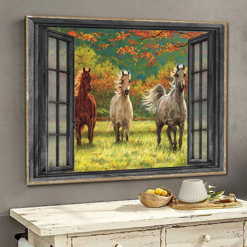 Horse Painting 3D Window View Wall Art Gift Decor Peaceful Green Meadow Ha0547-Tnt Framed Prints, Canvas Paintings