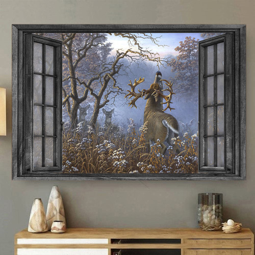 Whitetail Deer 3D Window View Wall Art Wild Tree Hunting Lover Da0425-Tnt Framed Prints, Canvas Paintings