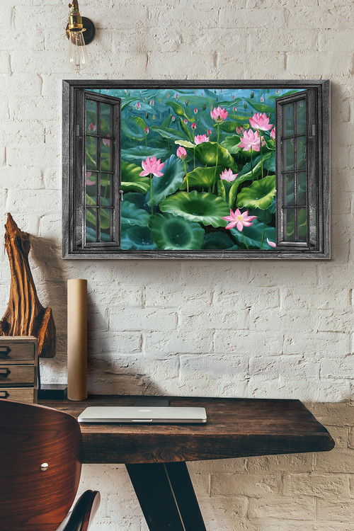Vintage 3D Window View Home Decoration Gift Idea Lotus Lake Wall Art Decor Framed Prints, Canvas Paintings