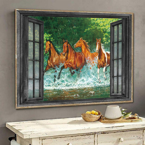 Brown Horse 3D Window View Canvas Wall Art Painting Home Decor Ha0501-Tnt Framed Prints, Canvas Paintings