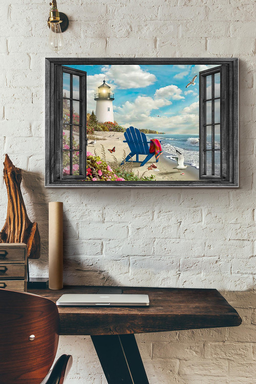 Vintage 3D Window View Home Decoration Gift Idea Lighthouse In The Summer Wall Art Decor Framed Prints, Canvas Paintings