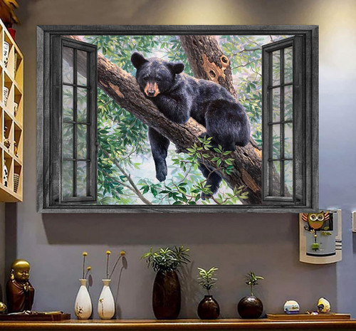 Black Bears 3D Window View Wall Art Prints 3D Window View Wild Animals Lover Home Decoration Gift Idea Gift Father Day Framed Prints, Canvas Paintings