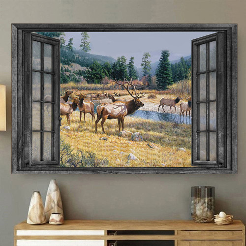 Deer Mule 3D Window View  Gilf Couple Wild Animals Hunting Lover Da0412-Tnt Framed Prints, Canvas Paintings